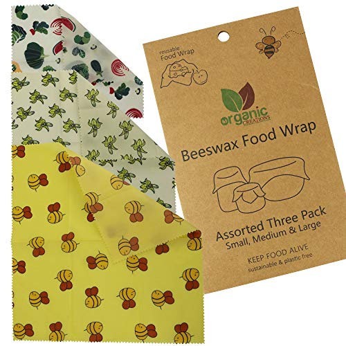 Organic Creations Natural Beeswax Food Wrap | Eco Friendly, Washable, Reusable Food Wraps | Organic, Sustainable, Plastic Free Food Storage | Set incl