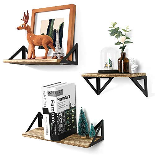 BAYKA Floating Shelves for Wall, Rustic Wood Wall Shelves for Living Room Wall Mounted, Hanging Shelving for Bathroom, Laundry Room, Small Shelf for Plants, Books