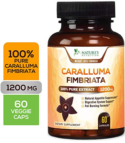 Book Cover 100% Pure Caralluma Fimbriata Extract Highest Potency 1200mg - Weight Loss Appetite Suppressant, Made in USA, Best Vegan Keto Diet Pills, Fat Burner Supplement for Women & Men - 60 Capsules