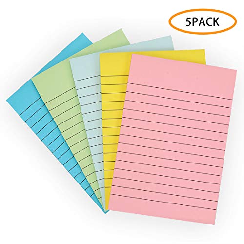 Sticky Notes Lined, 4 X 6 Inch Sticky Note Pad with Lines, 50 Sheet/Pad, 5 Pad/Set
