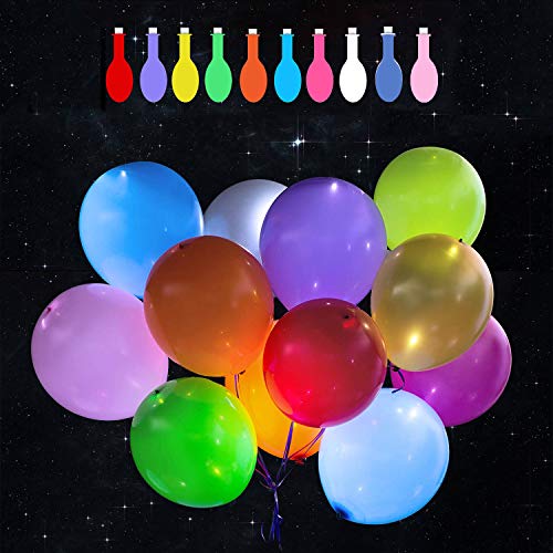 30 Pack LED Balloons 10 Colors Light Up Balloons Flashing Party Night Lights Lasts 12-24 Hours for Glow in the Dark Parties Birthday Wedding Decorations Halloween Christmas Festival Club Bar Concert