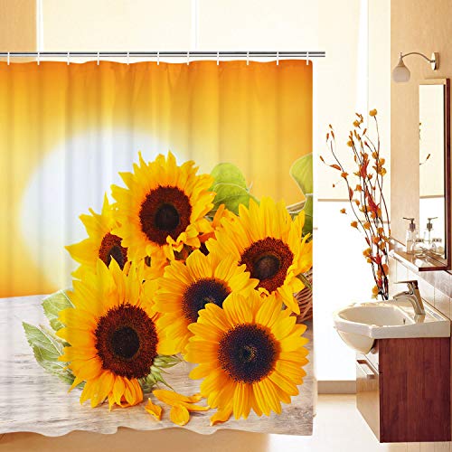 Book Cover BLEUM CADE Bathroom Shower Curtain Sunflowers in The Sunset Shower Curtains with 12 Hooks, Durable Waterproof Fabric Bathroom Curtain