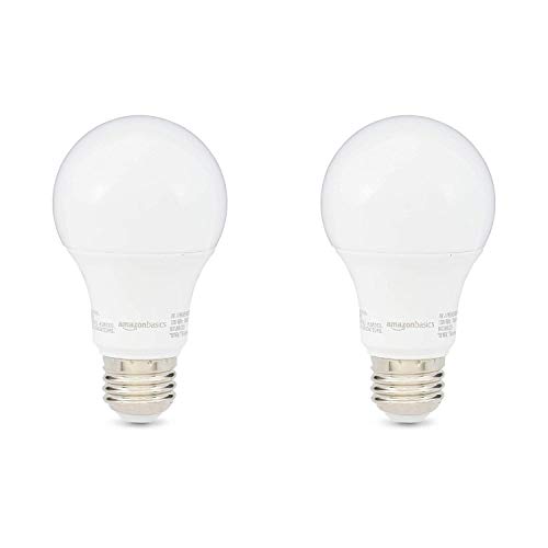 Amazon Basics A19 LED Light Bulbs, 60W Equivalent, 9W Energy Efficient, E26 Standard Base, Soft White 2700K, Non-Dimmable, 10,000 Hour Lifetime, Easy to Install, 2-Pack