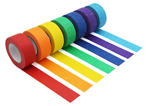 Colored Masking Tape - 7 Rolls 1 Inch x 15M Kids DIY Craft Set,Colored Tape for Classroom & Party Decorations,Kids DIY Art Projects,Labeling or Coding,Assorted Color Coded and Home Painting