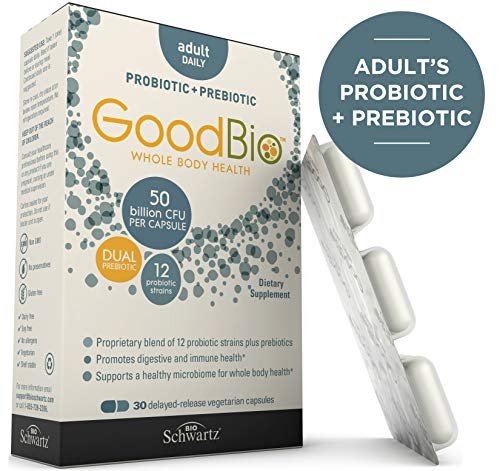 Premium Probiotics + Prebiotics Capsules- Adult Digestive & Immune Support - 50 Billion CFU - Promotes Healthy Gut Flora with Inulin- Shelf Stable- for Men and Women Whole Body Health by GoodBio