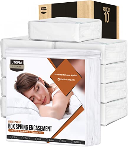 Utopia Bedding 120 GSM Waterproof Box Spring Encasement Queen, Breathable, Zippered, Fits 10 Inches Deep, Easy Care (Pack of 10)