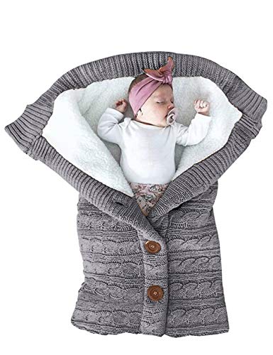 Book Cover XMWEALTHY Unisex Infant Swaddle Blankets Soft Thick Fleece Knit Baby Girls Boys Stroller Wraps Baby Accessory Grey
