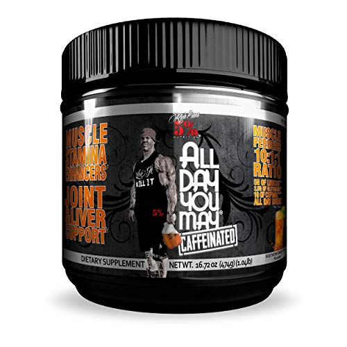 Rich Piana 5% Nutrition All Day You May Caffeinated 10:1:1 BCAA Powder, 9g of Amino Acids | Elite Muscle Recovery, Hydration, Lactic Acid Buffer, Joint Support | 16.7oz, 30 Srvgs (Southern Sweet Tea)