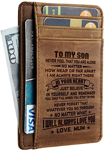 Toughergun Wife To Husband Gift Best Anniversary Christmas Birthday Gifts Slim Wallet (Mother to Son CH khaki)