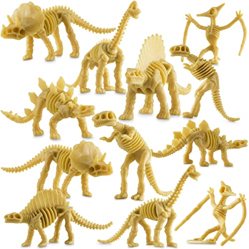 Bedwina Dinosaur Fossil Skeletons (24 Pack) - 3.7" Assorted Plastic Dino Bones for Science Dig Kits, Sandbox Play, Party Favors & Decorations