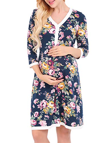 Monrolove Women's Maternity Pregnancy Floral Dress Nursing Nightgowns Breastfeeding Sleepwear