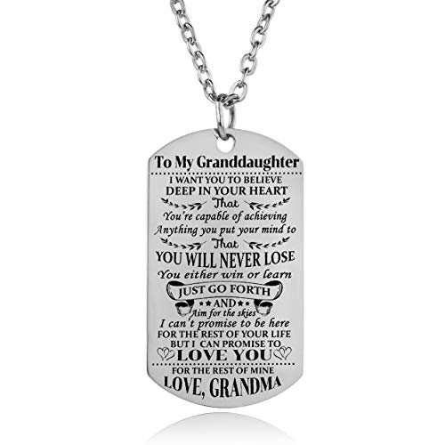 YEEQIN Gramddaughter Necklace Love Granddaughter Dog Tag Believe Inspirational Gifts from Grandma Grandmother to Granddaughter Birthday Graduation Gifts