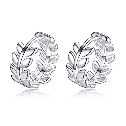 Cartilage Mini Hoop Earrings for Women Girls 925 Sterling Silver Leaf Round Huggie Hooped Tragus Piercings Small Endless Hoops Earring Studs 8mm Minimalist Jewelry Gifts Hypoallergenic