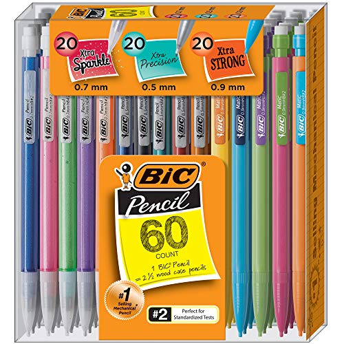 BIC Mechanical Pencil Variety Pack, Assorted Sizes, 0.5mm, 0.7mm, 0.9mm, 60-Count, Refillable Design for Long-Lasting Use