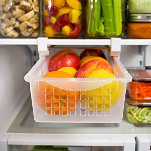 Fridge Organizer Drawer, Refrigerator Pull-Out Bin | Adjustable, Installs Under Shelf | Fits Most Fridges, Clear Plastic | BPA Free