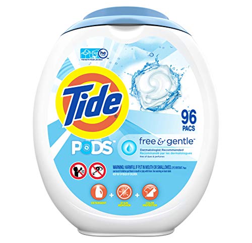 Book Cover Tide PODS Free and Gentle, Laundry Detergent Soap PODS, HE, 96 Count - Unscented and Hypoallergenic for Sensitive Skin, Free and Clear of Dyes and Perfumes