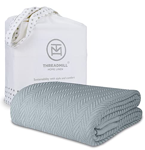 Book Cover Threadmill Home Linen Multipurpose Blanket - 1 Piece Herringbone 100% Extra Long Staple Cotton, Scottish Grey