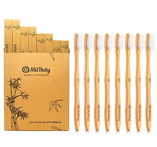 Bamboo Toothbrush - Gentle Soft, 8 Pack – Natural, Biodegradable, Eco-Friendly Toothbrush by MitButy