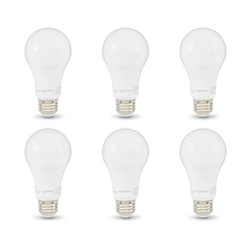 Amazon Basics A19 LED Light Bulbs, 100W Equivalent, 15W Energy Efficient, E26 Standard Base, Soft White 2700K, Non-Dimmable, 10,000 Hour Lifetime, 6-Pack