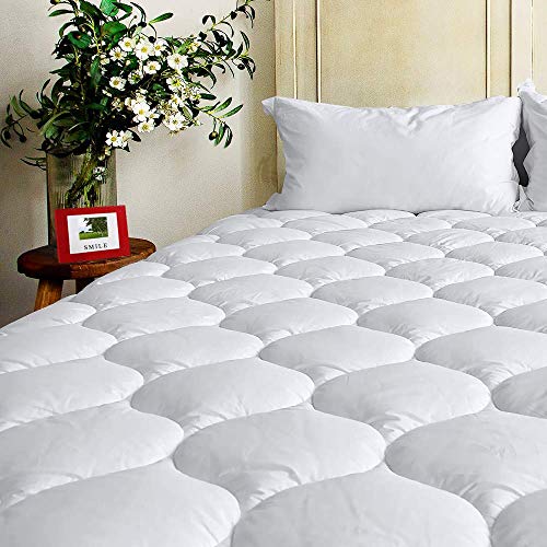 BEL TESORO Quilted Mattress Pad Queen Size - Cooling Thick Deep Pocket - Pillowtop Mattress Topper Combed Cotton Filled Mattress Cover
