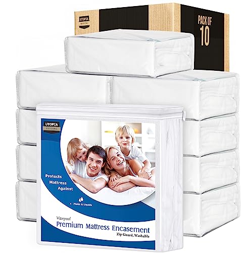 Book Cover Utopia Bedding Waterproof Premium Mattress Encasement (Fits 10 Inches Mattress, Full) – Breathable Zippered Cover (Pack of 10, Full)