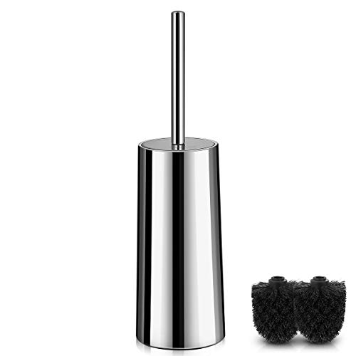 HOMEMAXS Toilet Brush and Holderã€2020 Upgradedã€‘, 304 Stainless Steel Toilet Brush with Long Handle(15.4x9.4x4.3IN), Hideaway Toilet Bowl Cleaner Brush for Bathroom(Polished Surface Holder)