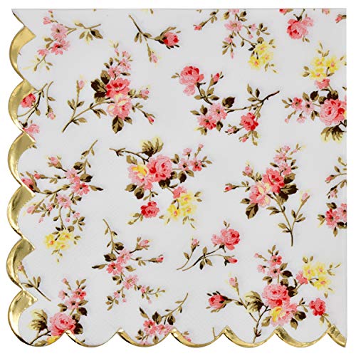 Book Cover Gift Boutique 100 Floral Luncheon Napkins with Scalloped Edge 3 Ply Flowers Design For Table Bridal & Baby Shower Wedding Reception & Birthday Tea Party Favors Supplies Decorations