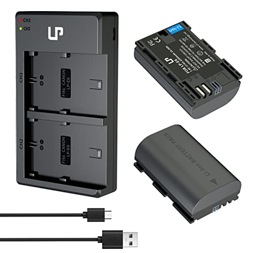 LP-E6 LP E6N Battery Charger Pack, LP 2-Pack Battery & Dual Charger Compatible with Canon EOS 90D, 80D, 70D, 60D, 60DA, 7D Mark II, 7D, 6D Mark II, 6D, 5D Mark IV, 5D Mark III, 5D Mark II, R, R5 &More