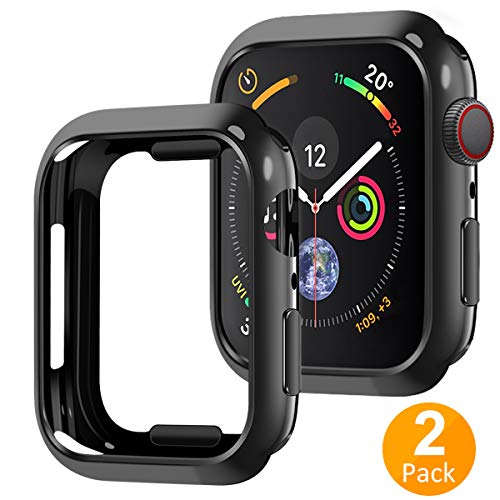 Book Cover Tensea Compatible with Apple Watch Series 4 Case Protector 44mm, 2 Pack Ultra-Thin Anti-Scratch Protective Bumper Case Soft Flexible TPU Cover Replacement for iwatch Apple Watch Case Series 4 (Black)