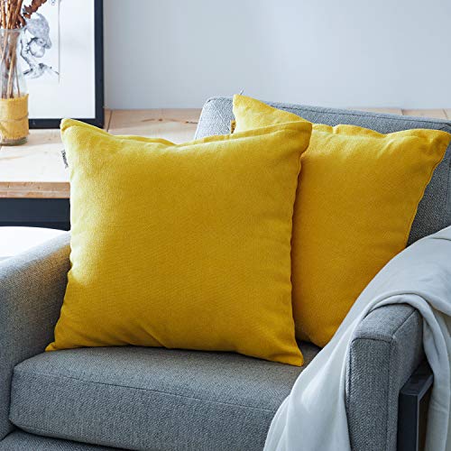 Book Cover Top Finel Decorative Throw Pillow Cases Soft Particles Velvet Solid Cushion Covers 16 X 16 for Couch Bedroom Car, Pack of 2, Mustard Yellow