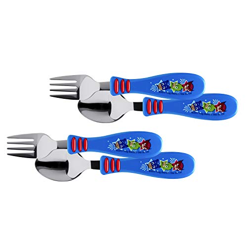 Book Cover Zak Designs PJ Masks - Kid Flatware Set with Fun Character Art on Both Utensils, Non Slip Fork and Spoon Set is Perfect for Encouraging Picky Kids to Finish Their Plates (2 pk, BPA-Free)