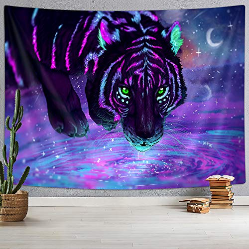 Book Cover NYMB Tiger Tapestry Psychedelic Tiger Blacklight Art Tapestry, Mystic Galaxy Sky Fantasy Wild Animals Boho Hippie Tapestries, Trippy Space Tapestry Wall Handing for Bedroom Living Room Dorm (71