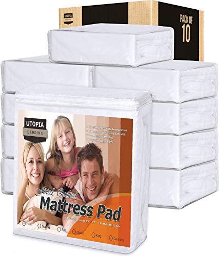 Book Cover Utopia Bedding Quilted Fitted Mattress Pad - Mattress Cover Stretches up to 16 Inches Deep (Bulk Pack of 10, Queen)