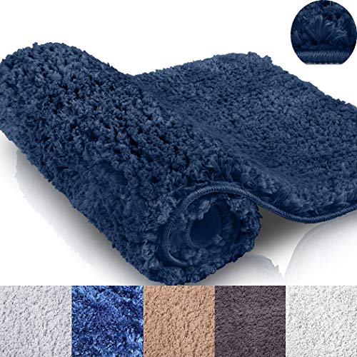 Book Cover Luxe Plush Royal Blue Bathroom Rugs Bath Shower Mat w Non Slip Microfiber Super Absorbent Rug Alfombras para Baños 19.5 x 31.5 (Dark Blue)