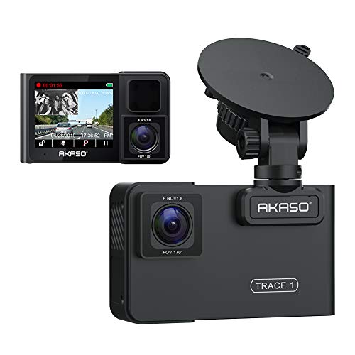 AKASO Trace 1 Dual Dash Cam for Cars, Car Dash Camera Front 1080P60 Dual 1080P30 340Â° Coverage Infrared Night Vision with Sony STARVIS Loop Recording G-Sensor Support max. 128GB Card