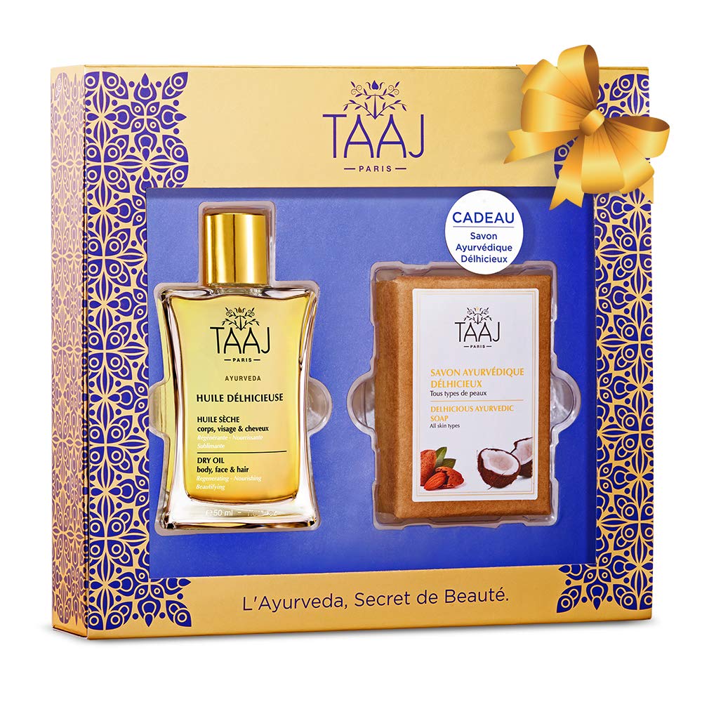 Gift Set of Delicious Moisturizing Soap Bar with Shea Butter for Dry Skin & Delicious Dry Oil for Body, Skin, Face & Hair - All Natural Organic Blends - Great Present For Christmas