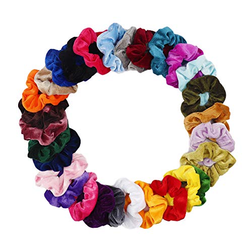 CN 30Pcs Velvet Hair Scrunchies Scrunchy Elastic Hair Bands Bobbles Ties Ponytail Holder for Women Girls Kids
