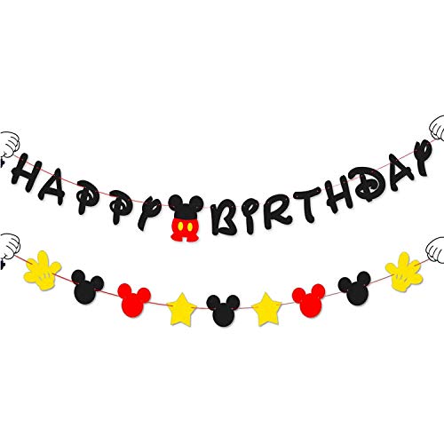 Book Cover BeYumi Mickey Birthday Banner and Garland, Red Black and Yellow Party Decoration for Kids Birthday