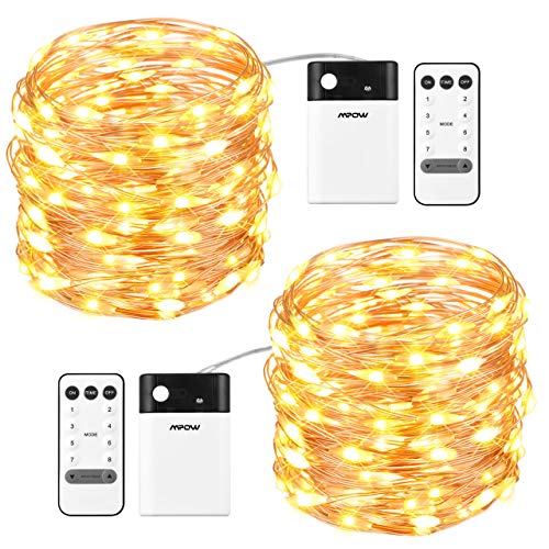 Mpow 33ft 100 LED Battery Operated String Lights, Fairy String Lights Remote Control, Decorative Lights Dimmable, Copper Wire Lights Bedroom, Patio, Garden, Parties (2 Colors Changable)