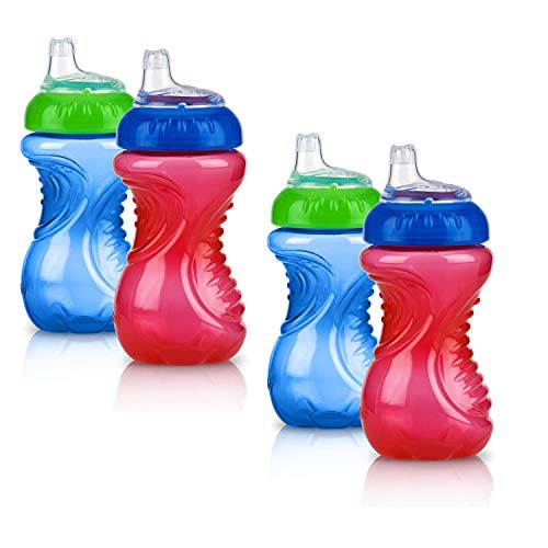 4 Piece No Spill Easy Grip Trainer Cup 10 oz, Blue/Red