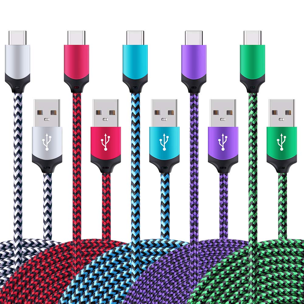 USB C Charger Cable, HUHUTA 5Pack 6FT Nylon Braided Long Fast Type C Charging Cord Replacement for Samsung Galaxy Note 9 8 S9 Plus,LG Stylo 4 V20 V30 V40 G7 ThinQ,Google Pixel, Moto Z2 Z3