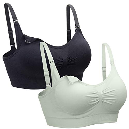 Suekaphin Nursing Bra Wireless Bra Women's Sleeping Maternity Bra Breastfeeding Bra,Large