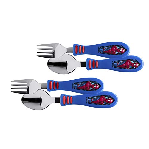 Book Cover Zak Designs Marvel Spider-Man - Kid Flatware Set with Fun Character Art on Both Utensils, Non Slip Fork and Spoon Set is Perfect for Encouraging Picky Kids to Finish Their Plates (2 pk, BPA-Free)