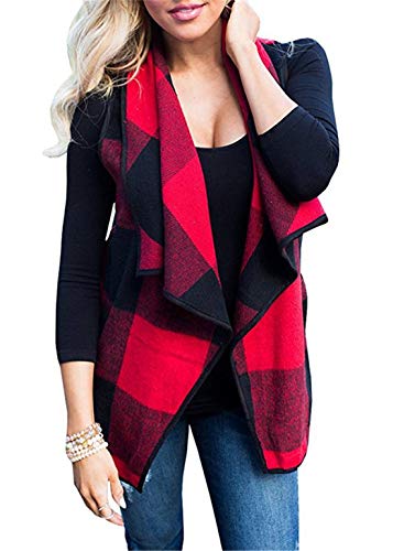 Book Cover noabat Women's Sleeveless Cardigan Plaid Open Front Vest Outwear with Pockets