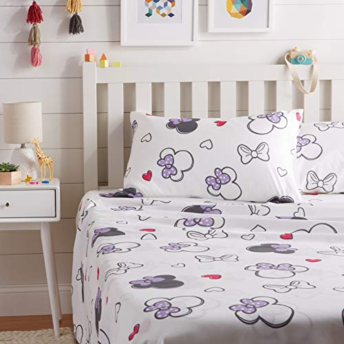 Book Cover Amazon Basics by Disney Minnie Mouse Purple Love Bed Sheet Set, Full