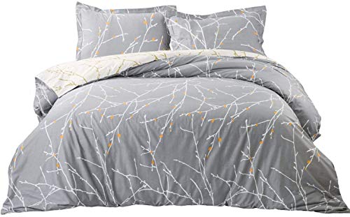 Book Cover Bedsure Duvet Cover with Shams Set with Zipper Closure - 3 Pieces Printed Pattern Comforter Insert Cover King Size (104x96 inches) - 110 GSM Ultra Soft Hypoallergenic Microfiber Fabric, Grey/Ivory