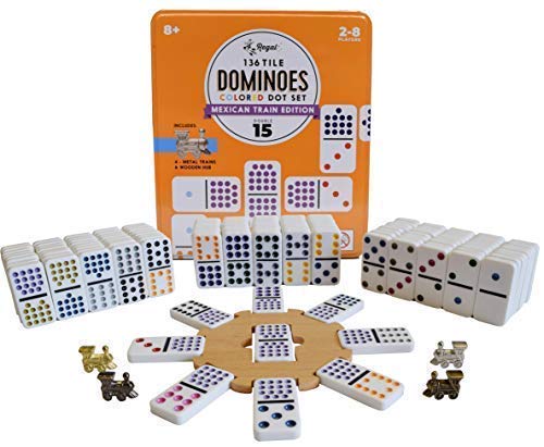 Regal Games Double 15 Mexican Train Dominoes with Wooden Hub and Metal Trains