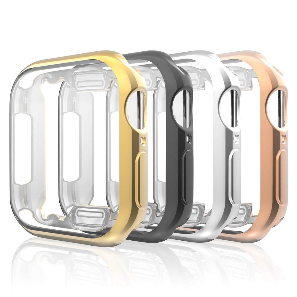 Leagway Case Compatible with Apple Watch 40mm iWatch Series 4, 4Pack Ultra-Thin Soft TPU Plated Plating Frame Bumper Clear Screen Protector All-Around Protective Scratch-Resistant Cover Case (40mm)