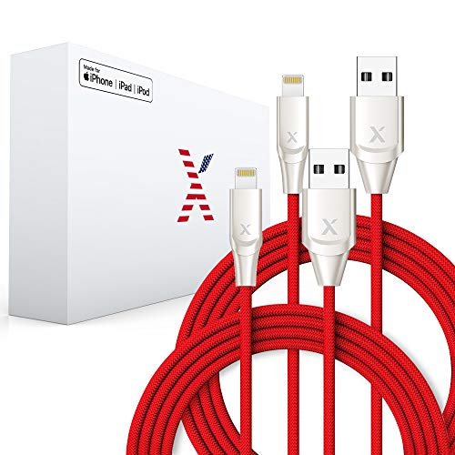 Xcentz iPhone Charger 3ft, Apple MFi Certified Lightning Cable (2 Pack), High-Speed iPhone Charger Cable Durable Braided Charging Cord for iPhone X/XS/XR/XS Max/8/7/7 Plus/6/5s, iPad Mini/Air, Red