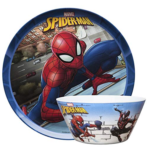 Book Cover Zak Designs Marvel Comics Spider-Man - Kids Dinnerware Set, Including 10in Melamine Plate and 27oz Bowl Set, Durable and Break Resistant Plate and Bowl Makes Mealtime Fun (Melamine, BPA-Free)
